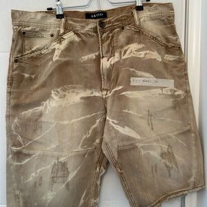 AKOO Men's Distressed Tan Jean Shorts
